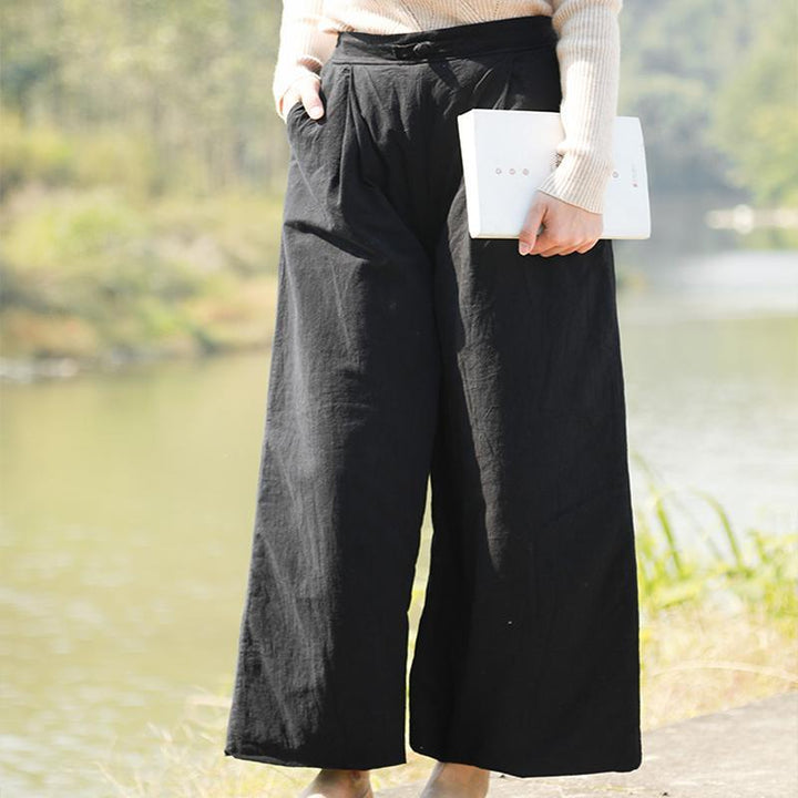 Winter Thick Casual Loose Cotton Linen Wide Leg Pants - ZYLIRA