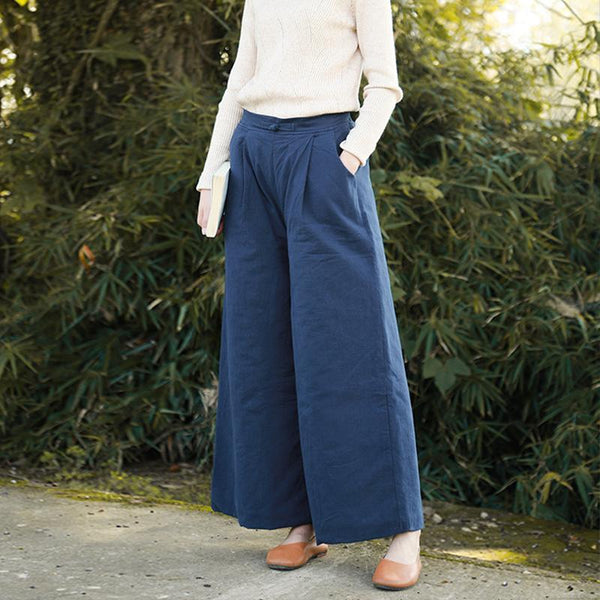 Winter Thick Casual Loose Cotton Linen Wide Leg Pants - ZYLIRA