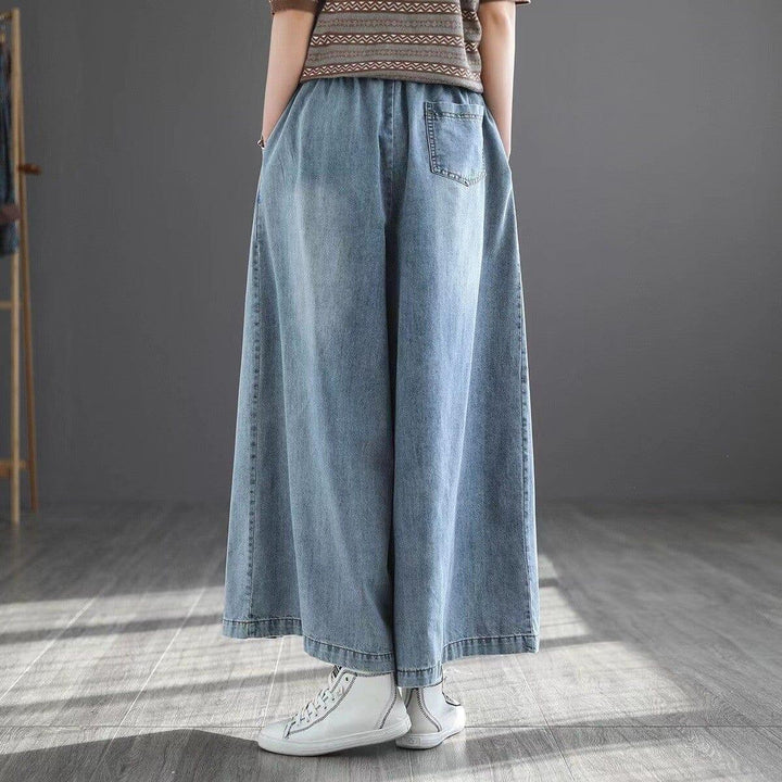 Women Autumn Loose Wide Leg Cotton Jeans - ZYLIRA