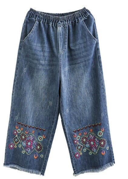 Women Autumn Retro Embroidery Wide Leg Jeans - ZYLIRA