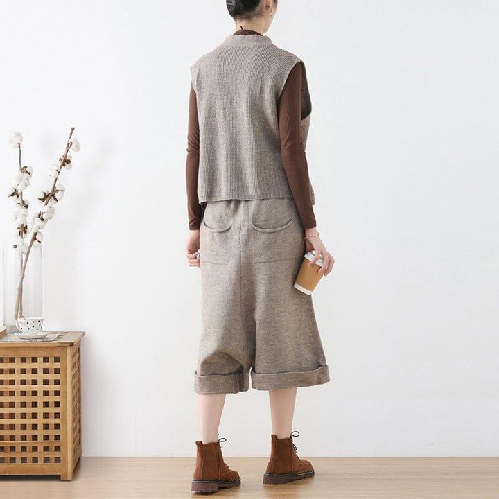 Women Autumn Retro Loose Knitted Vest & Pants Set - ZYLIRA