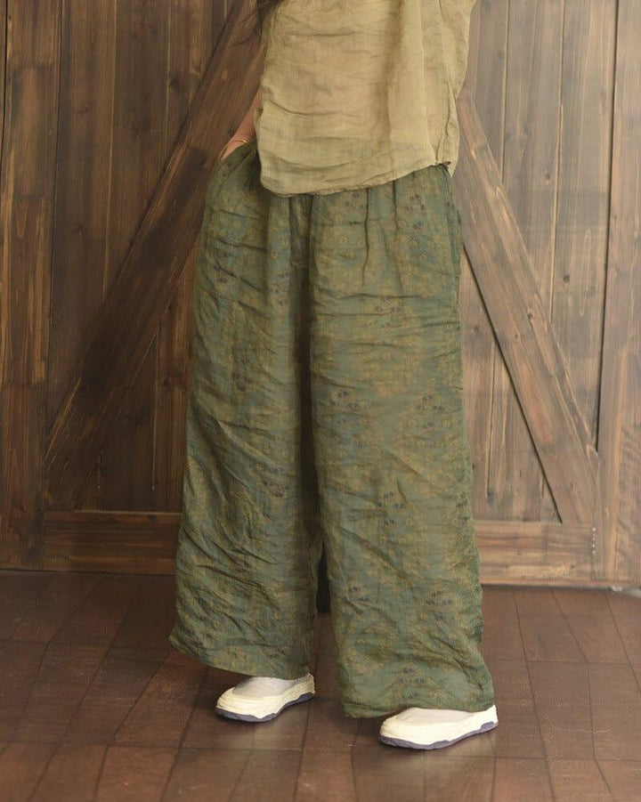 Women Spring Retro Pleated Linen Wide Leg Pants - ZYLIRA