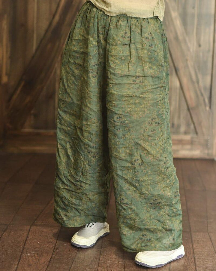 Women Spring Retro Pleated Linen Wide Leg Pants - ZYLIRA