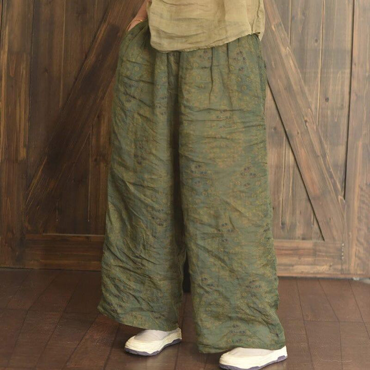 Women Spring Retro Pleated Linen Wide Leg Pants - ZYLIRA