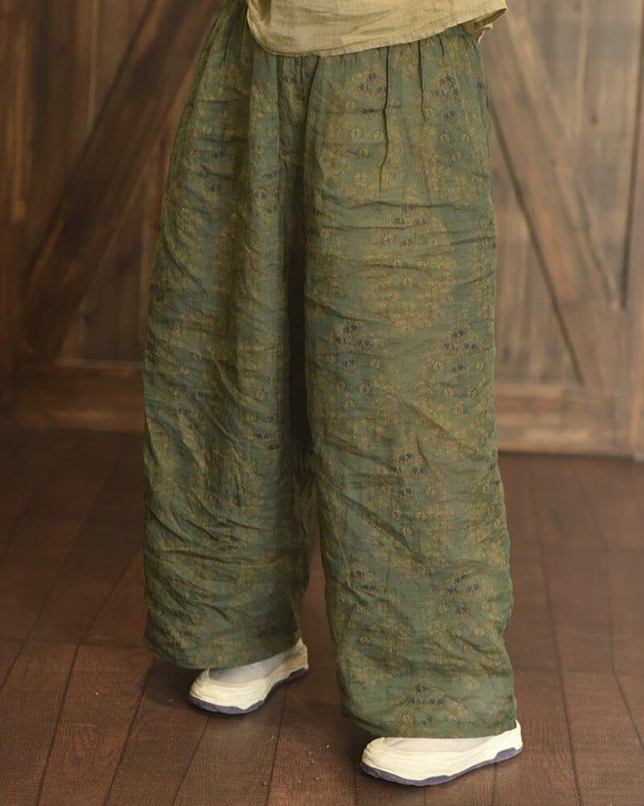 Women Spring Retro Pleated Linen Wide Leg Pants - ZYLIRA