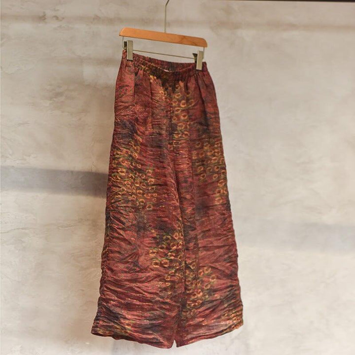 Women Autumn Retro Print Pleated Linen Pants - ZYLIRA