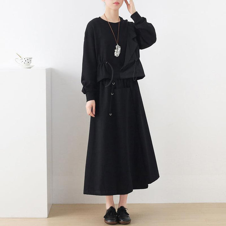 Women Autumn Solid Black Cotton A-Line Skirt - ZYLIRA