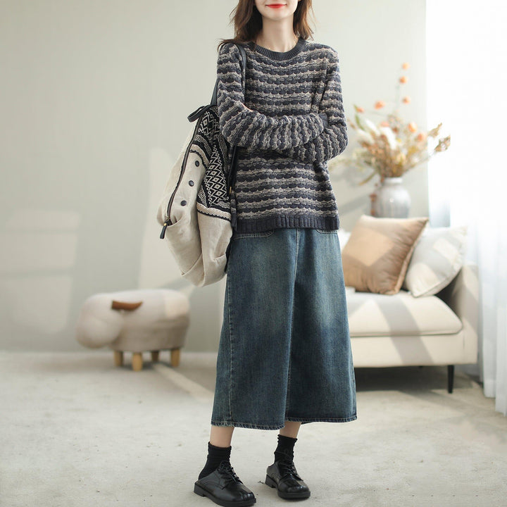 Women Autumn Solid Casual A-Line Denim Skirt - ZYLIRA