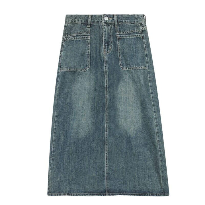 Women Autumn Solid Casual A-Line Denim Skirt - ZYLIRA