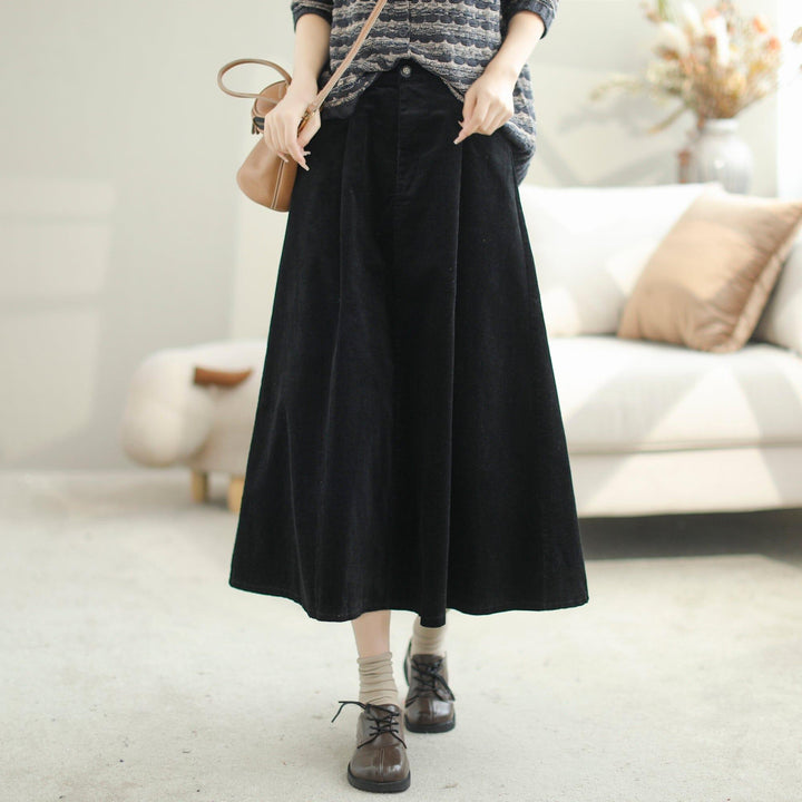 Women Autumn Solid Corduroy Casual A-Line Skirt - ZYLIRA