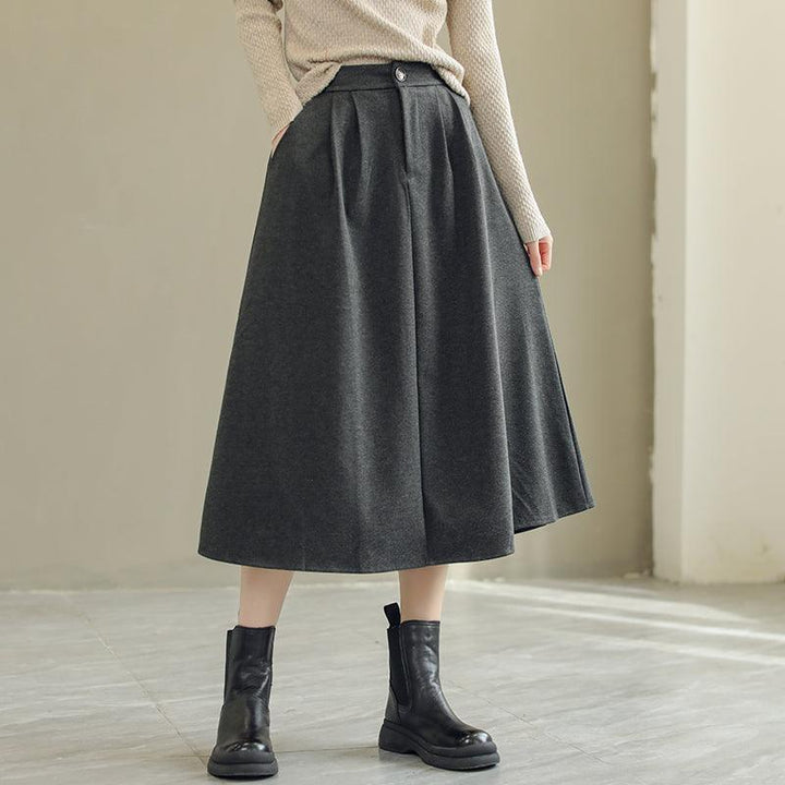 Women Autumn Solid Woolen Loose Skirt - ZYLIRA