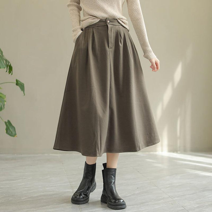 Women Autumn Solid Woolen Loose Skirt - ZYLIRA