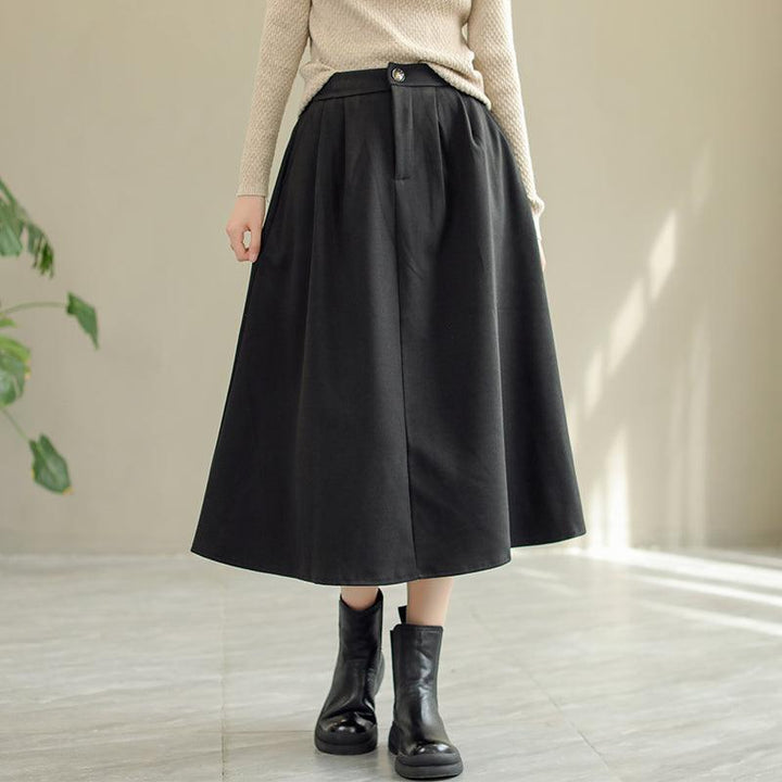 Women Autumn Solid Woolen Loose Skirt - ZYLIRA