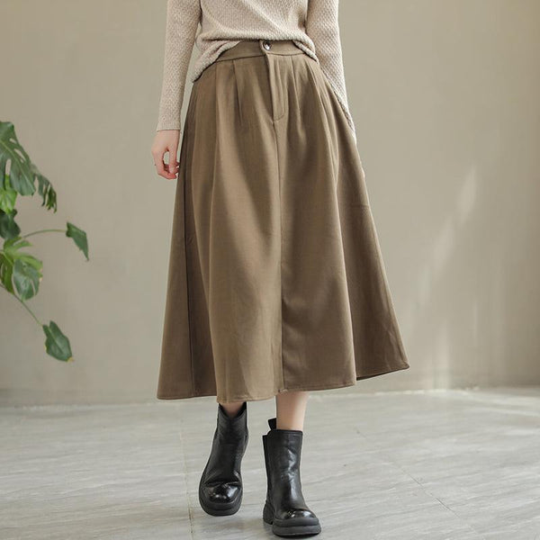 Women Autumn Solid Woolen Loose Skirt - ZYLIRA