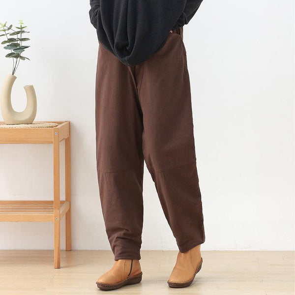 Women Autumn Winter Linen Retro Cotton Padded Pants - ZYLIRA