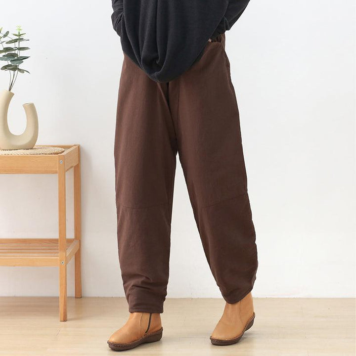 Women Autumn Winter Linen Retro Cotton Padded Pants - ZYLIRA