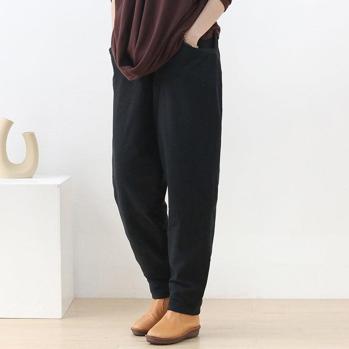 Women Autumn Winter Linen Retro Cotton Padded Pants - ZYLIRA