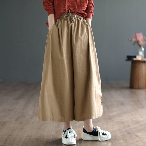 Women Casual Loose Cotton Solid Wide-leg Pants - ZYLIRA