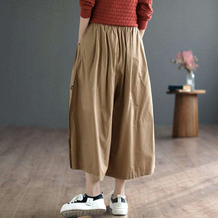 Women Casual Loose Cotton Solid Wide-leg Pants - ZYLIRA