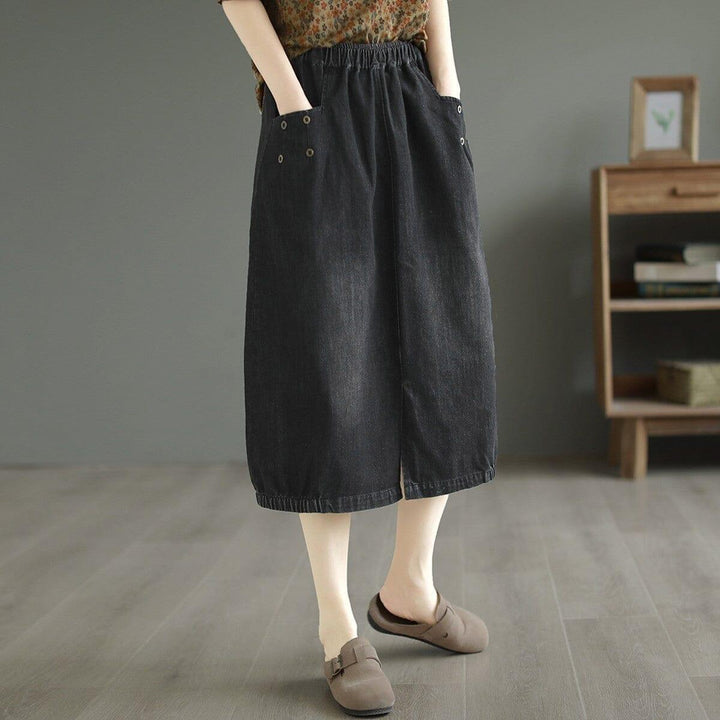 Women Casual Minimalist Cotton Split Denim Skirt - ZYLIRA