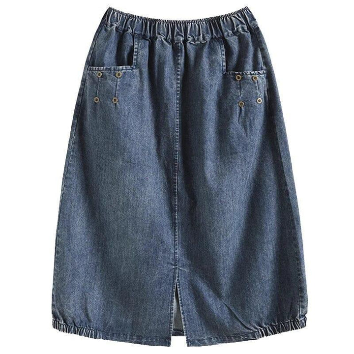 Women Casual Minimalist Cotton Split Denim Skirt - ZYLIRA