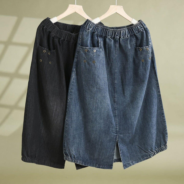 Women Casual Minimalist Cotton Split Denim Skirt - ZYLIRA