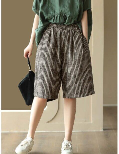 Women Casual Summer Linen Stripe Shorts - ZYLIRA