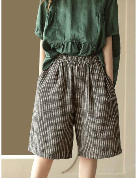 Women Casual Summer Linen Stripe Shorts - ZYLIRA