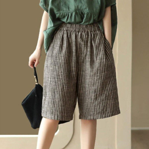 Women Casual Summer Linen Stripe Shorts - ZYLIRA