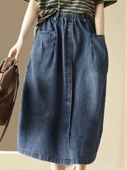 Women Minimalist Casual Split A-line Denim Skirt - ZYLIRA