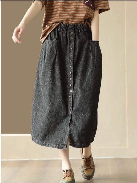 Women Minimalist Casual Split A-line Denim Skirt - ZYLIRA