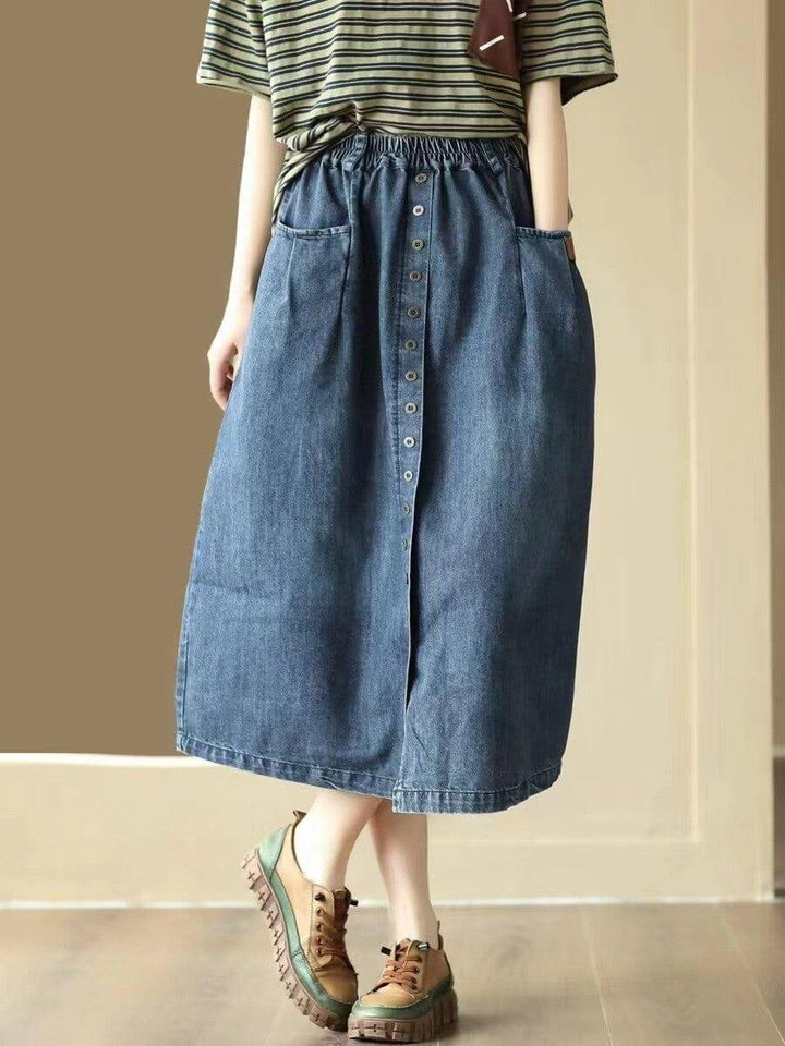 Women Minimalist Casual Split A-line Denim Skirt - ZYLIRA