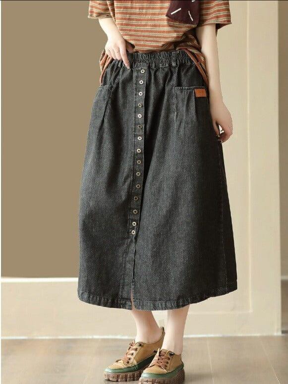 Women Minimalist Casual Split A-line Denim Skirt - ZYLIRA