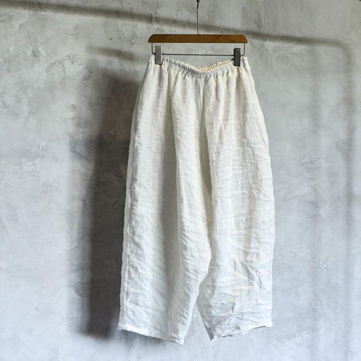 Women Retro Casual Linen Plaited Wide Leg Pants - ZYLIRA