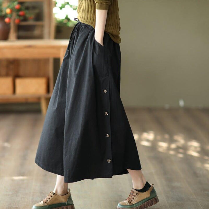 Women Retro Cotton Solid Wide Leg Trousers - ZYLIRA