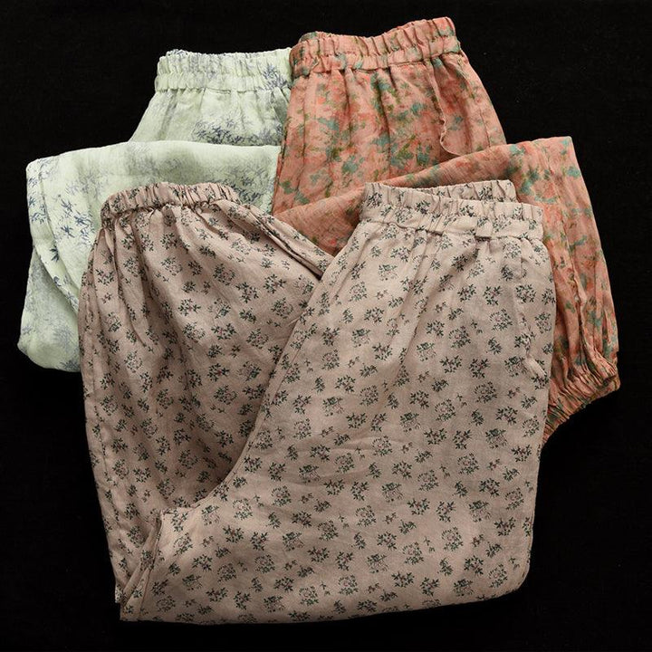 Women Retro Floral Summer Loose Linen Pants - ZYLIRA