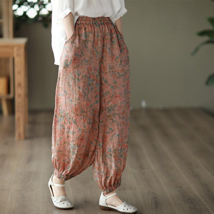 Women Retro Floral Summer Loose Linen Pants - ZYLIRA