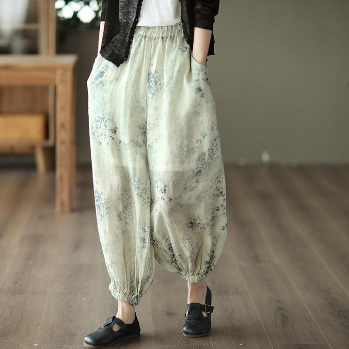 Women Retro Floral Summer Loose Linen Pants - ZYLIRA