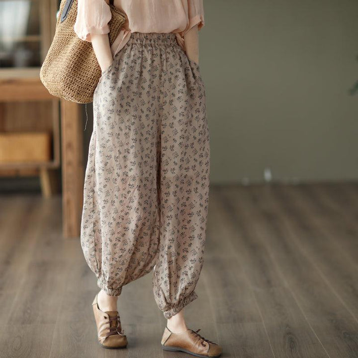 Women Retro Floral Summer Loose Linen Pants - ZYLIRA