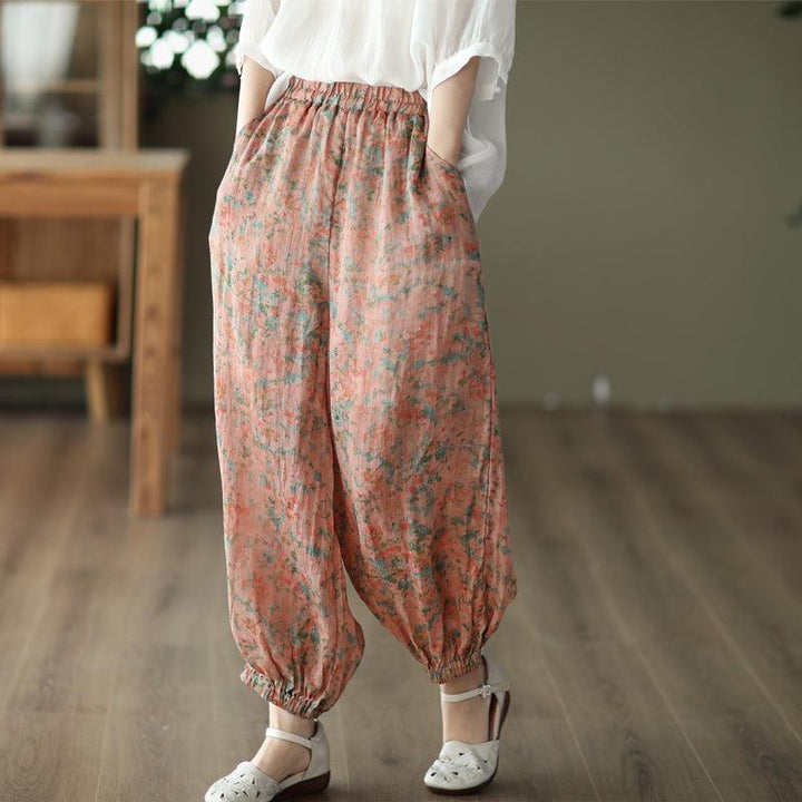 Women Retro Floral Summer Loose Linen Pants - ZYLIRA