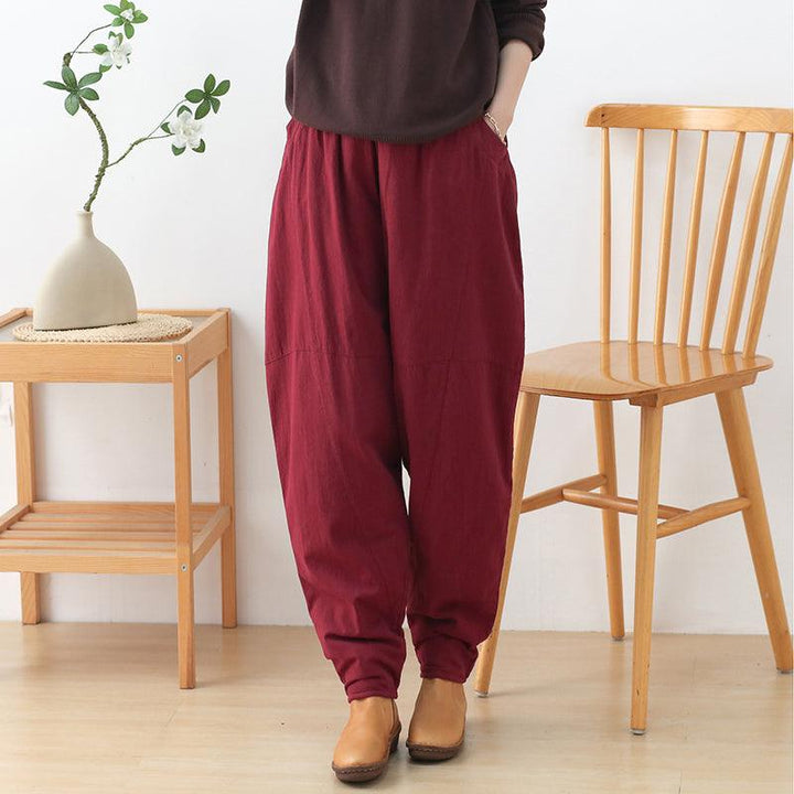 Women Retro Linen Loose Winter Cotton Padded Pants - ZYLIRA