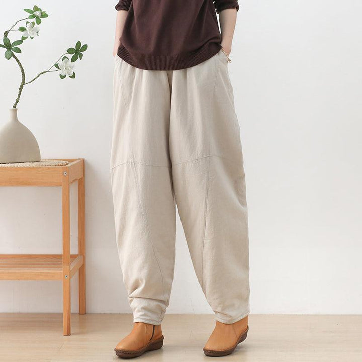 Women Retro Linen Loose Winter Cotton Padded Pants - ZYLIRA