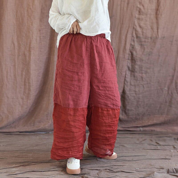 Women Retro Pleated Loose Linen Patchwork Pants - ZYLIRA