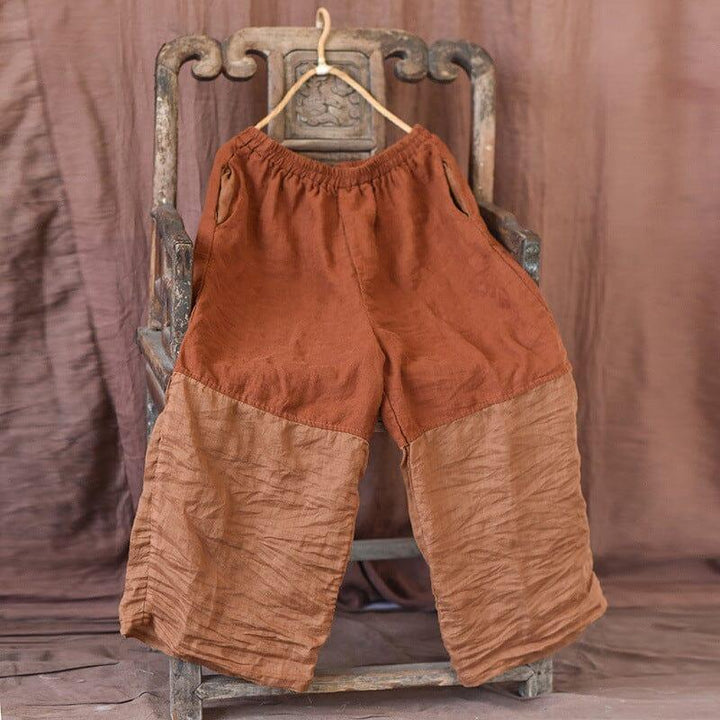 Women Retro Pleated Loose Linen Patchwork Pants - ZYLIRA