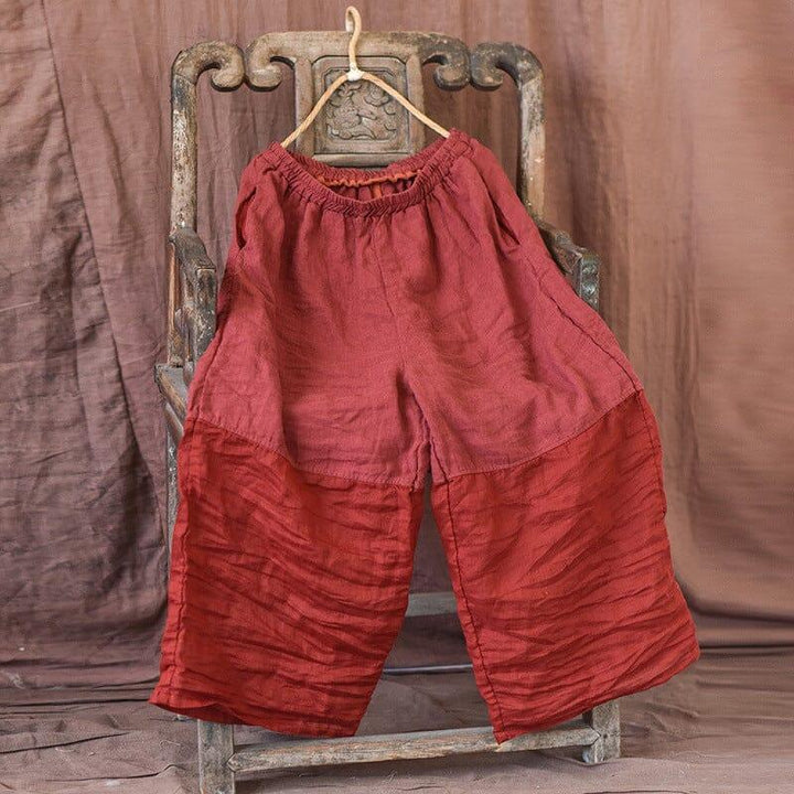 Women Retro Pleated Loose Linen Patchwork Pants - ZYLIRA