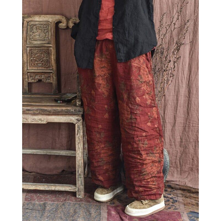 Women Retro Print Casual Loose Linen Pants - ZYLIRA