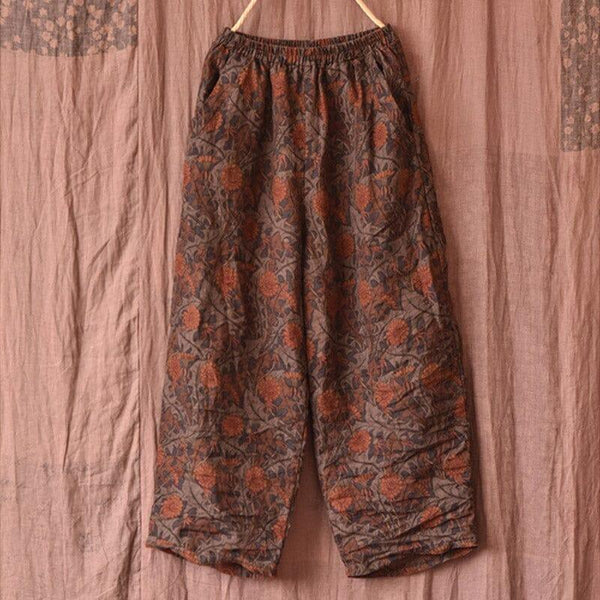 Women Retro Print Casual Loose Linen Pants - ZYLIRA