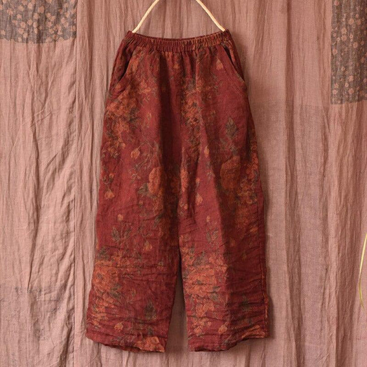 Women Retro Print Casual Loose Linen Pants - ZYLIRA