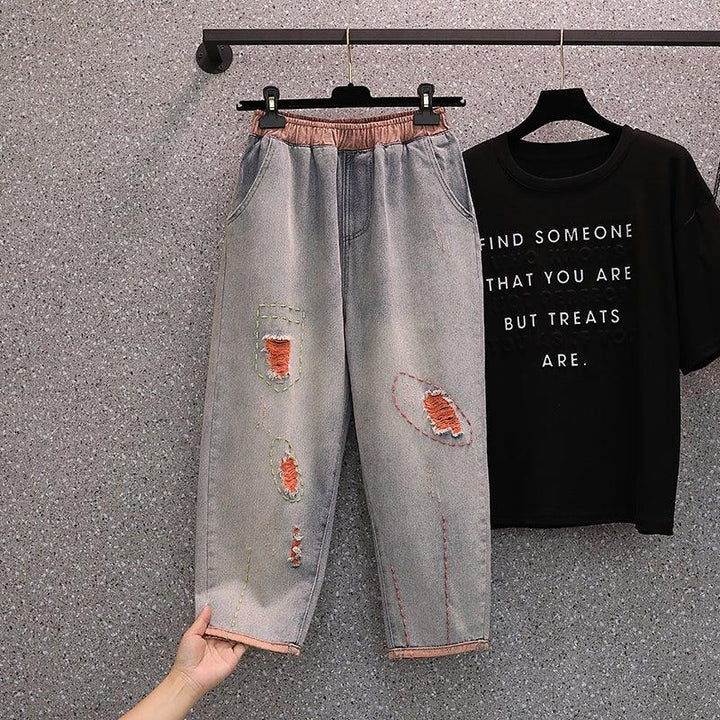 Women Retro Ripped Spring Autumn Harem Cotton Jeans - ZYLIRA