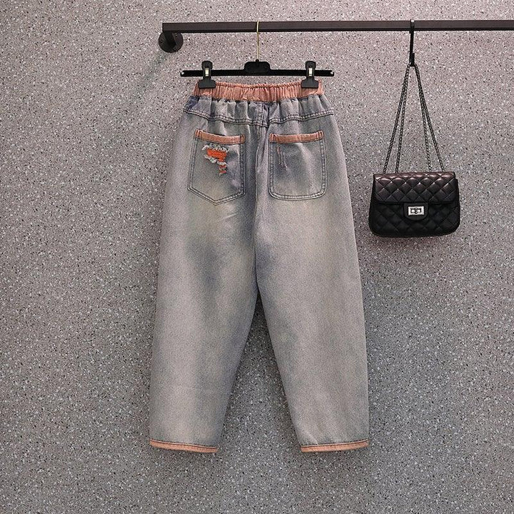 Women Retro Ripped Spring Autumn Harem Cotton Jeans - ZYLIRA